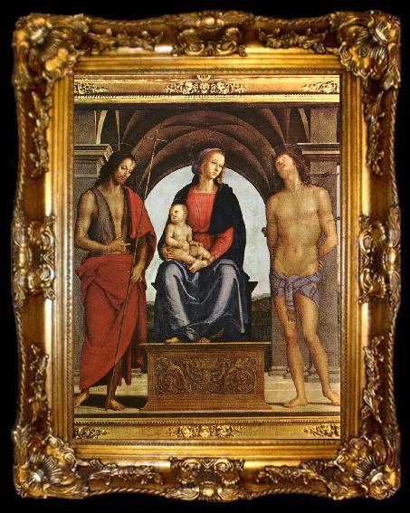 framed  PERUGINO, Pietro Madonna Enthroned between St. John and St. Sebastian (detail) AF, ta009-2